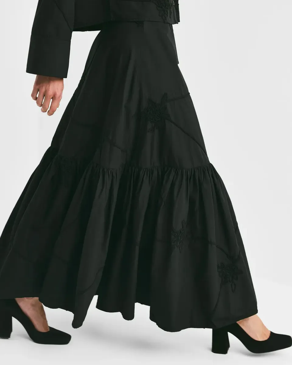 BYTIMO - EMBROIDERY POPLIN SKIRT - BLACK