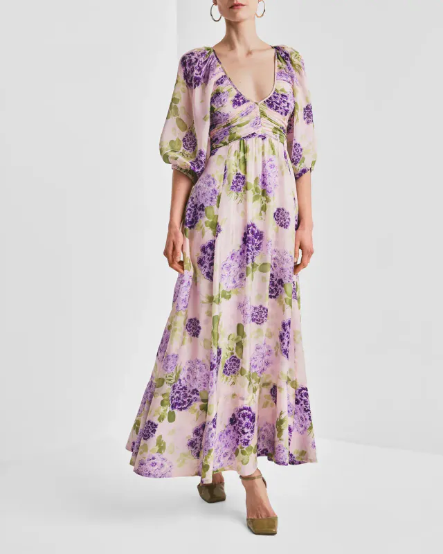 ByTiMo - Cupro Rouching Dress Purple Flowerfield