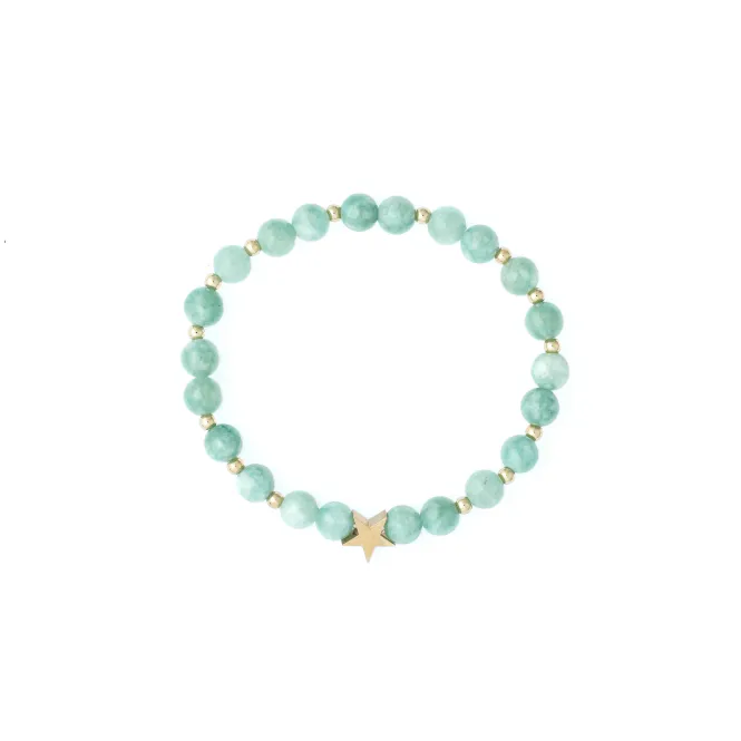 Hovedbilde STONE BEAD BRACELET 6 MM W/GOLD BEADS GREEN JADE