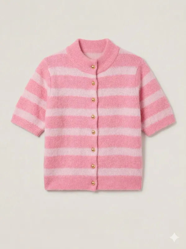 Rah Oslo - Short sleeve cardigan with buttons Pink/light pink