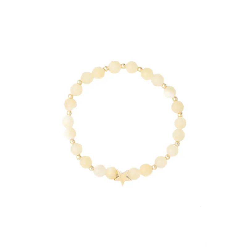 STONE BEAD BRACELET 6 MM W/GOLD BEADS YELLOW JADE