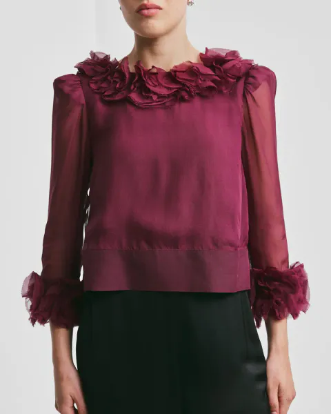 Hovedbilde BYTIMO - ORGANZA FRILLY TOP - BURGUNDY