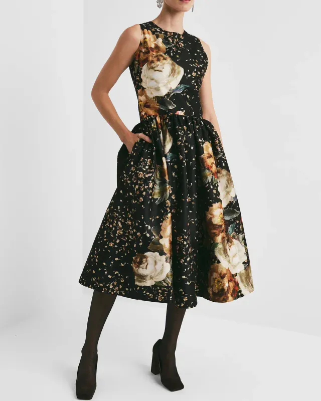 BYTIMO - TAFFETA MIDI DRESS - DARK ROSE